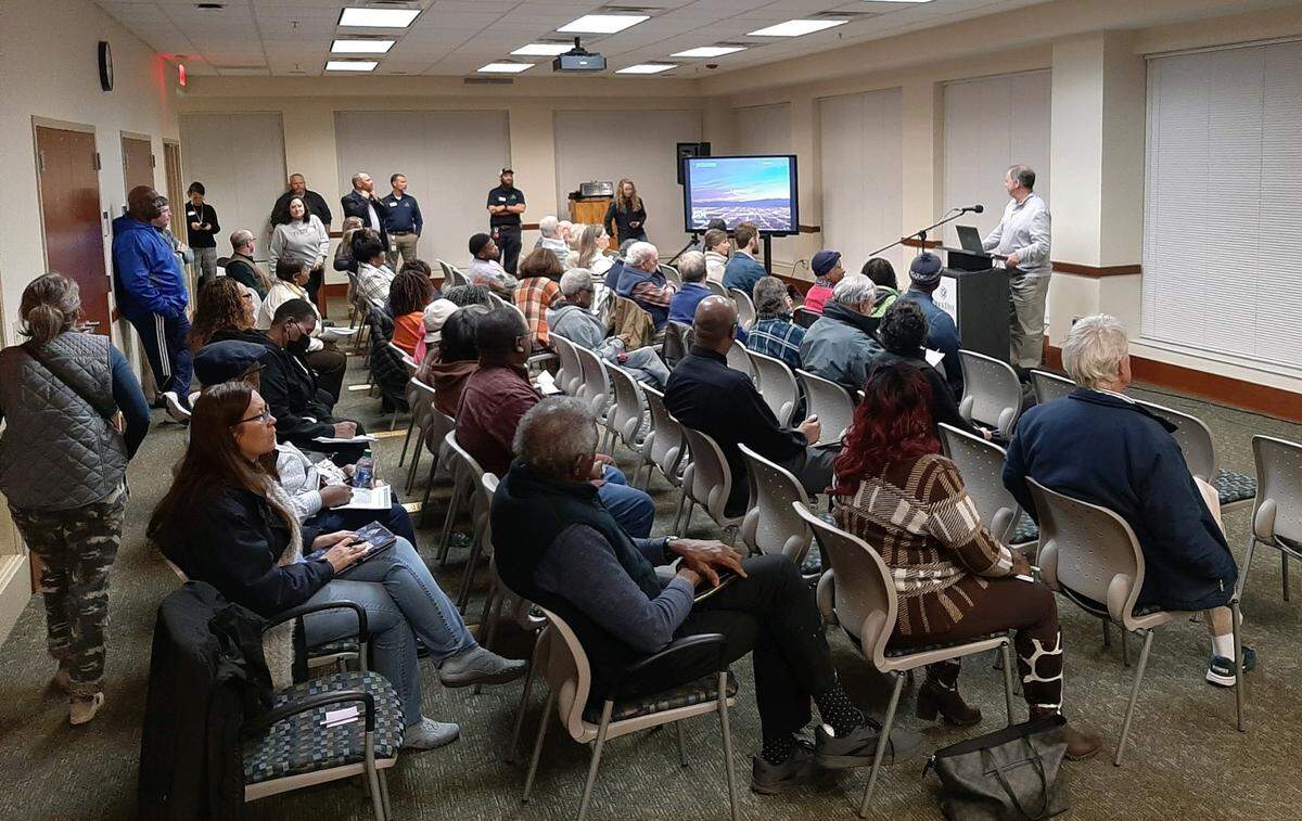 Mayor John Gettys speaks at a public input session for a new regional park in Rock Hill.