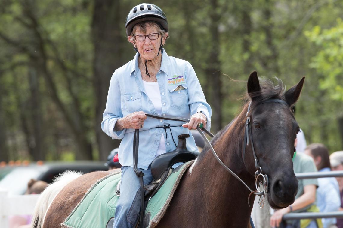 Philanthropist Anne Springs Close died Thursday. In this 2018 file photo, she rode her horse Delight in the Jack Benny Class at the Anne Springs Close Greenway.