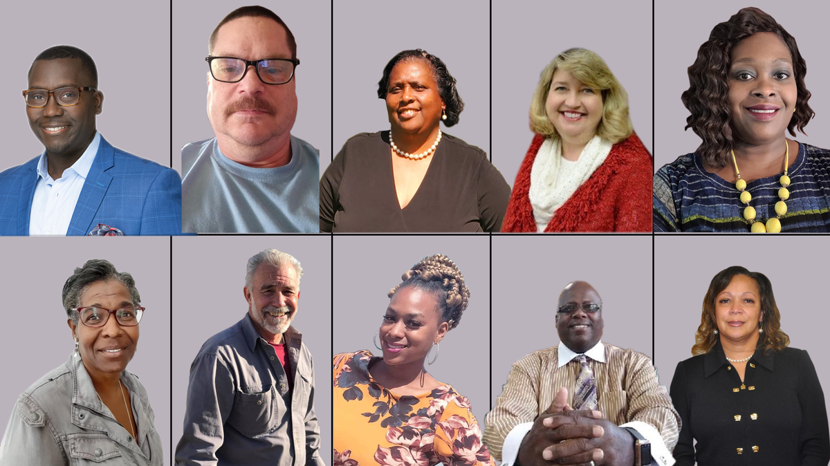 The candidates for Chester City Council. From top left: Wade A. Young, Jeff Fowler, Kim T. Chisholm, Susan Hasty Kovas, Tabatha M. Strother. From bottom left: Dana Peay, Ken Lebbon, Danielle Hughes, Harvey Bernard Heath, Robbie King-Boyd