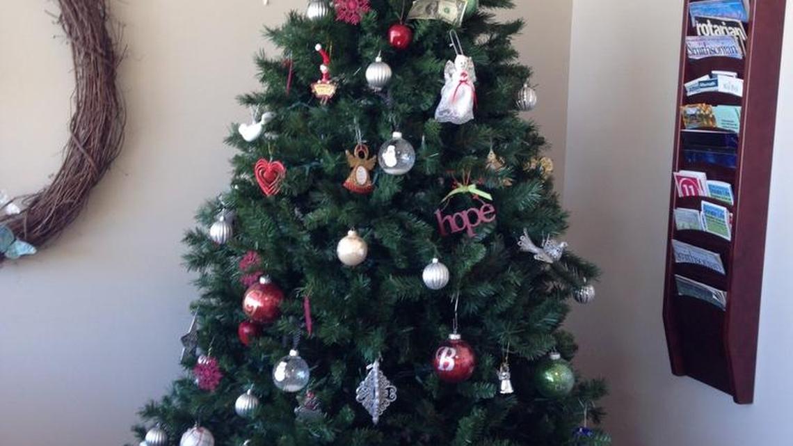 The York County Coroner’s Office staff and the CARE Team Annual Remembrance Tree is decorated with ornaments to remember family members.