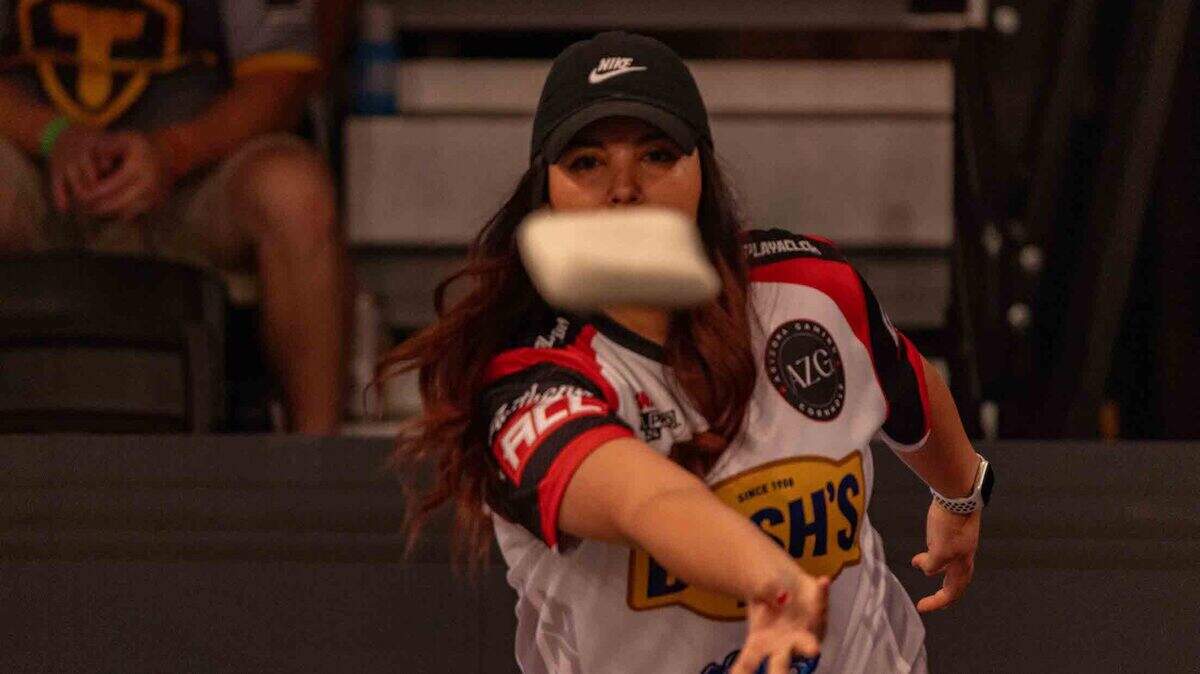 Gina Ramirez throws a bag in last year, on her way to winning a pro womens doubles event in South Carolina