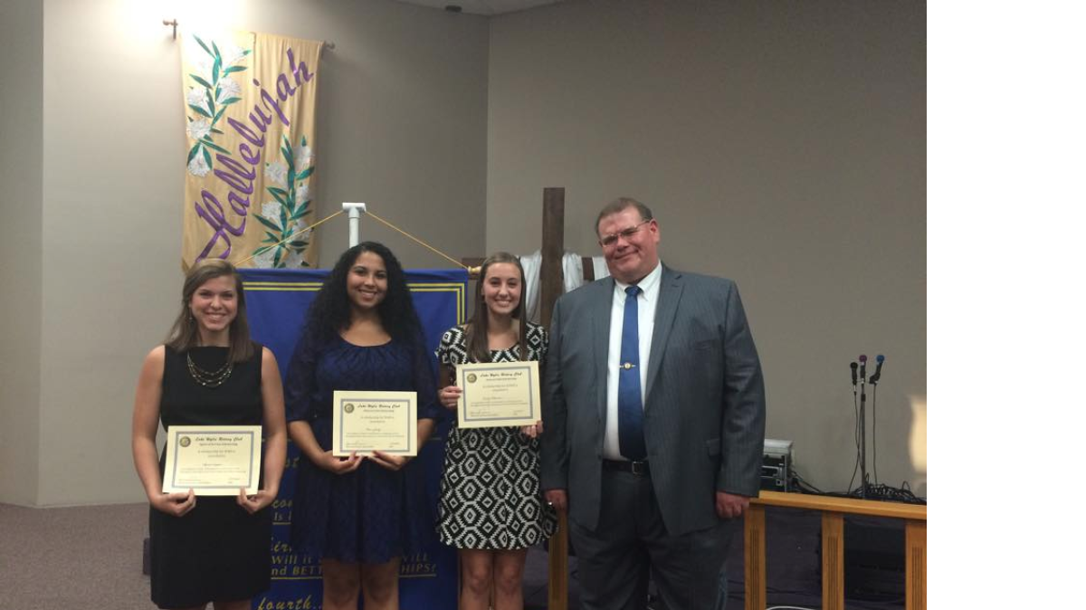 
Clover High School Interact Club members who received Lake Wylie Rotary scholarships are, from left, Rachel Capps, Mia Jeanty and Emily Atkinson with teacher Jimmy Roach. Billy Gallien, who is not pictured, also received a scholarship.
