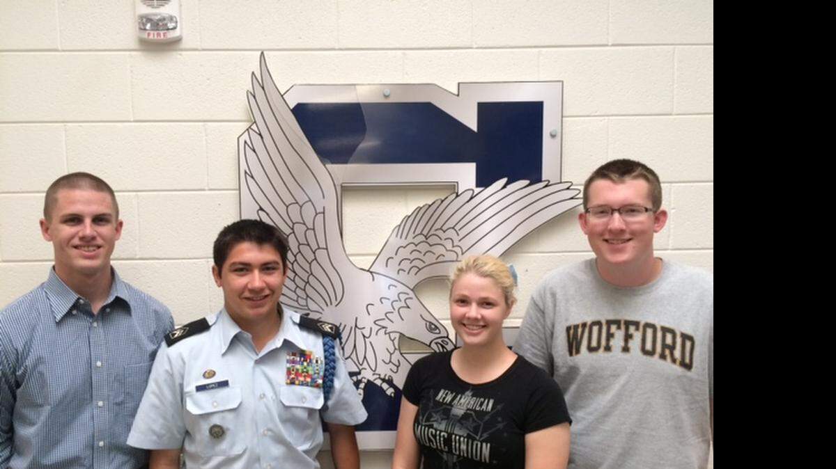 
Clover High School Air Force ROTC cadets who have earned national scholarships and appointments to military academies are, from left, Jackson Gordon, Daniel Lopez, Caitie Bowman and Tyler Lightsey.
