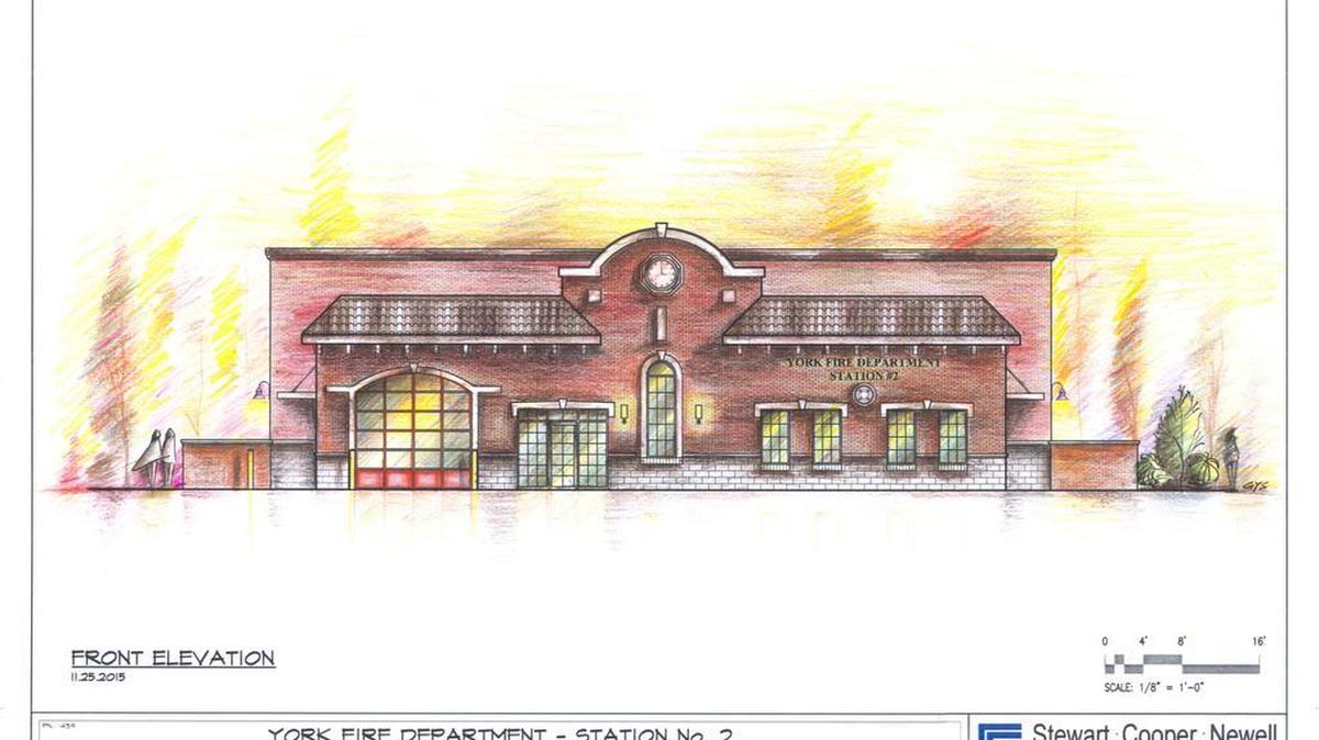 This architectural rendering by Stewart- Cooper-Newell Architects shows the York Fire Department substation planned on Arrow Road and Alexander Love Highway.