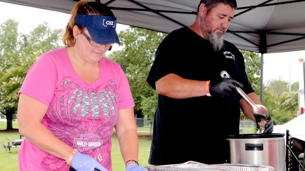 
Rodney and Sherry Poole of Smyrna, who call themselves Backwoods BBQ Shack, participated in Clover’s Butts and Bluegrass festival for this first time this year.
