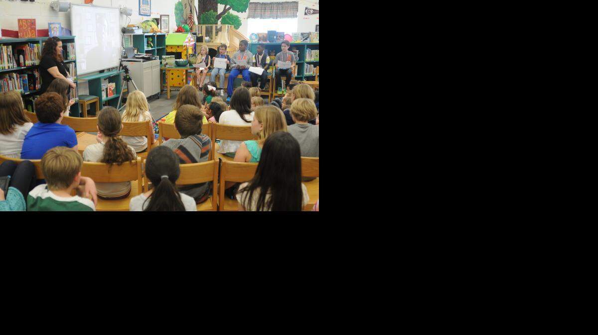 
Author Jacquelin Woodson speaks with students at Crowders Creek Elementary School on Wednesday.
