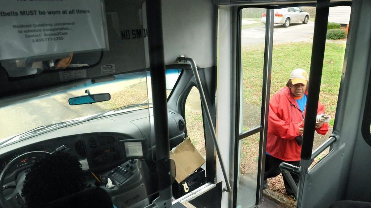 The York County Access bus picks up Hattie McCrorey in Rock Hill. She said she takes the bus a few times a week to get to work.