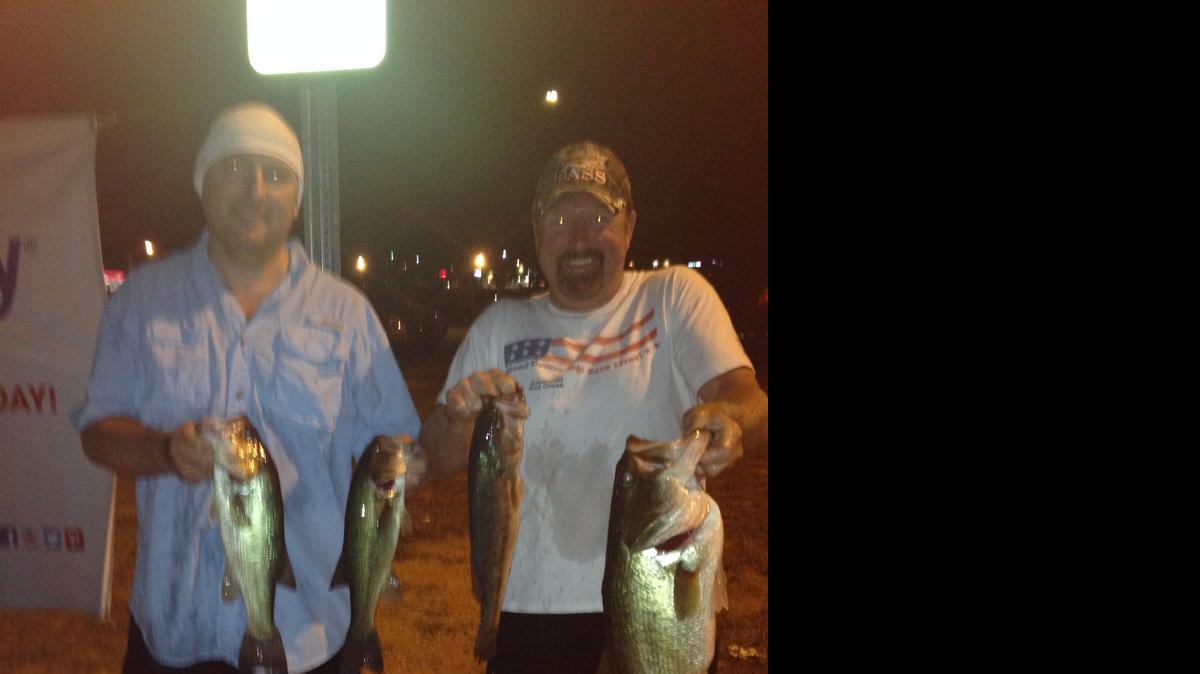 
From left, Derek Lilly and Mike Carver won the June 25 Thursday Night Tournament Trail on Lake Wylie, which included the big fish of the night at 6.47 pounds.
