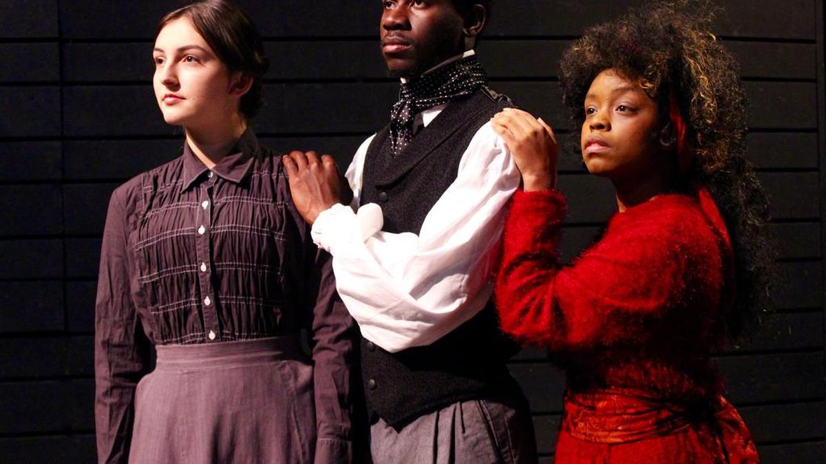 
Winthrop University students will present “Jane Eyre” Oct. 7-11. From left are Hunter Davis as Jane Eyre, Kevin Aoussou as Mr. Rochester and Jasmine Gunter as Bertha.

