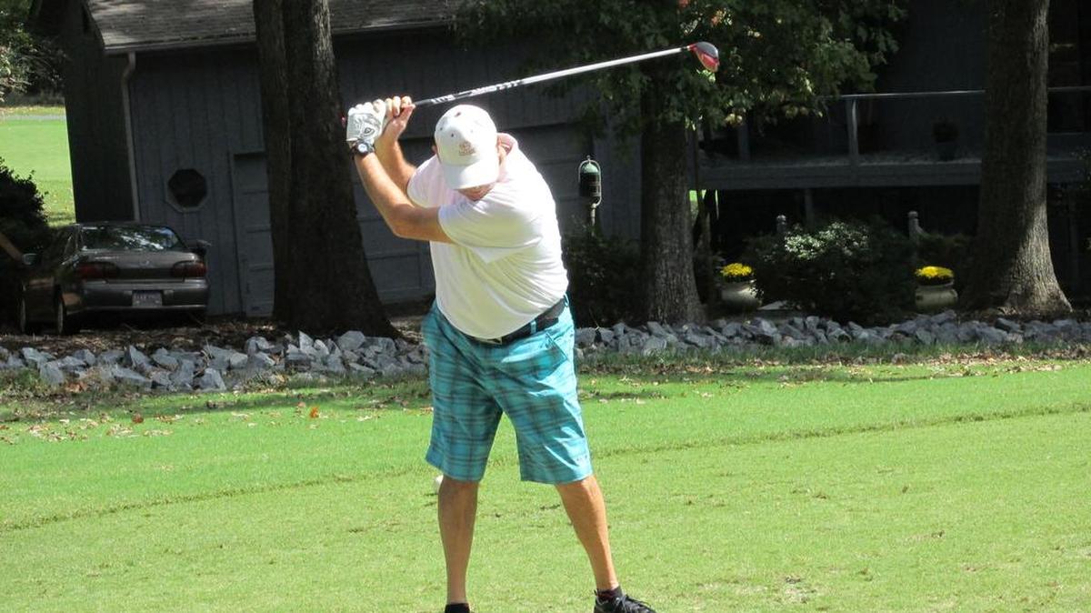 Jim Herbold swings in the fifth annual Lake Wylie/Clover Mayday Project Charity Golf Tournament Oct. 12 at River Hills Country Club.