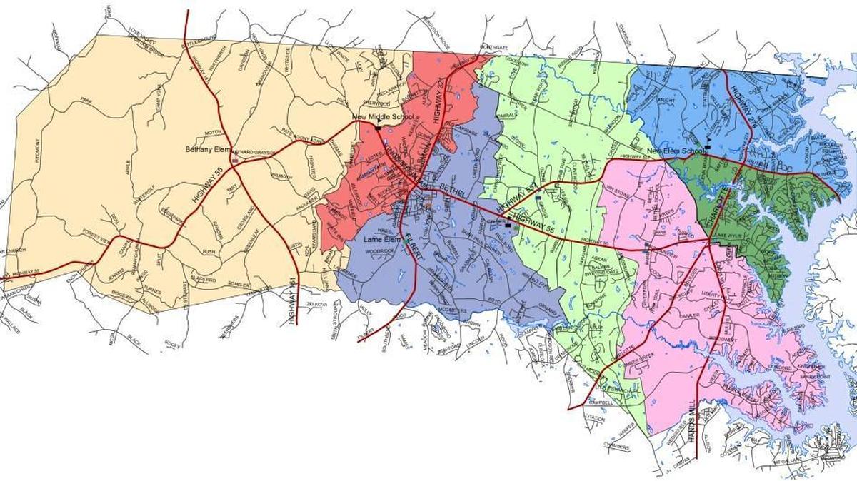 Clover School District’s elementary school attendance zoning, with blue going to the new Oakridge Elementary School and green zone will go to Crowders Creek Elementary School.