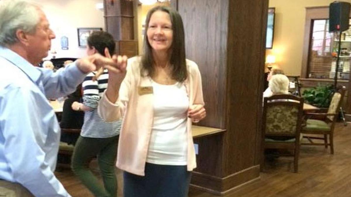 
Rita Alley, a Fort Mill woman who has early-onset Alzheimer’s, dances at The Ivey, a non-profit facility in Charlotte’s South Park area.
