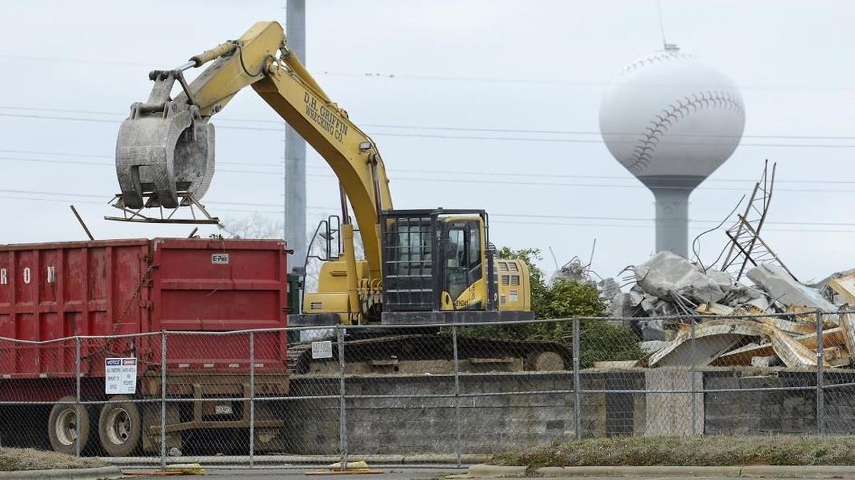 Demolition continues on the former Charlotte Knights stadium site in fort Mill. Charlotte-based fashion retailer Cato said it plans to build a distribution center in the 32-acre space, as well as possibly a mixed-use development that could include hotels, restaurants and housing.