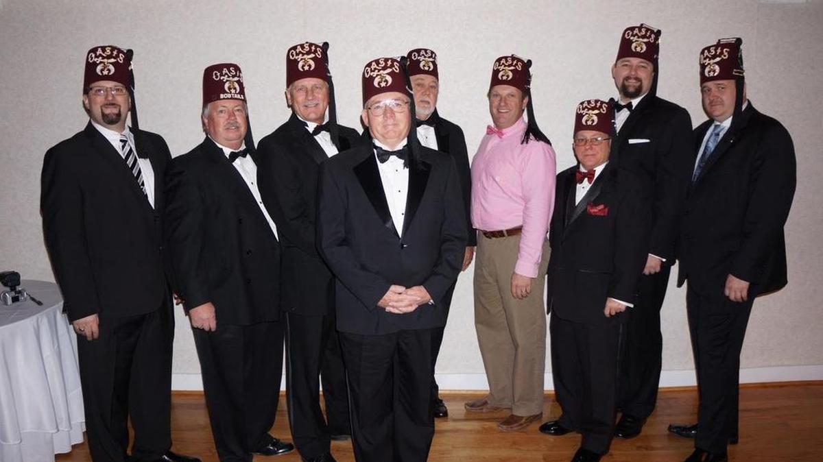 The Red Fez Shrine Club in Steele Creek named its new board members from left, Daniel Scherr, Mike Penegar, Clint Myers (president), Cliff Cole, Butch Braswell Kevin Johnson, Alan Marfin, Bill Smith and Chris Crump.