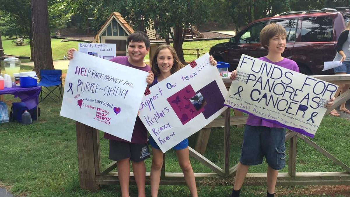 
Tommy Bontampo and friends Elle and Aidan Marshall held a lemonade stand in River Hills to raise money for pancreatic cancer.
