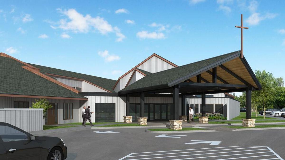 A front canopy for drop-off and pickup is included in the $1.8 million capital campaign at River Hills Community Church.