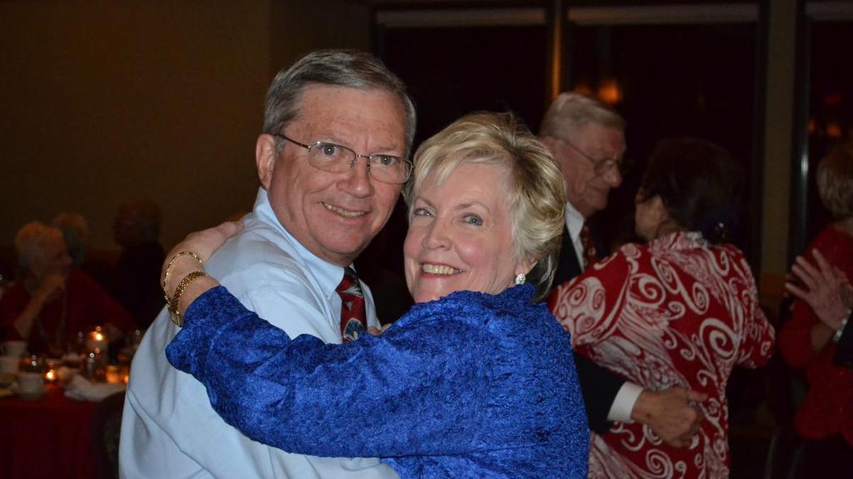Former River Hills/Lake Wylie Lion President R. J. Phillips and Bev Kelley dance at the club’s Valentine Gala at River Hills Country Club.
