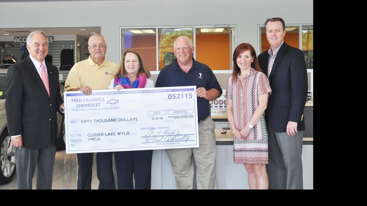 
Fred Caldwell Chevrolet on May 21 donated $50,000 to the Upper Palmetto YMCA outdoor water park. From left are Caldwell, YMCA advisory board member Ollie Roberston, YMCA Clover/Lake Wylie Branch Director Linda McCallum, Upper Palmetto YMCA CEO Moe Bell, April Caldwell McKinley, and store general manager and YMCA board member Martin McKinley.
