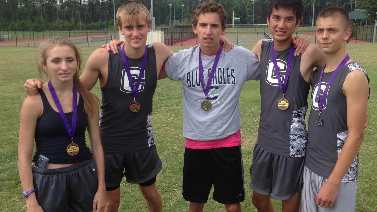 
Top finishers at the Sept. 5 Trojan Invitational from Clover High School cross-country team are from left Jesse DeFalco, Will White, Ben Clark, Yusei Kikuta, Dakota Harvey.
