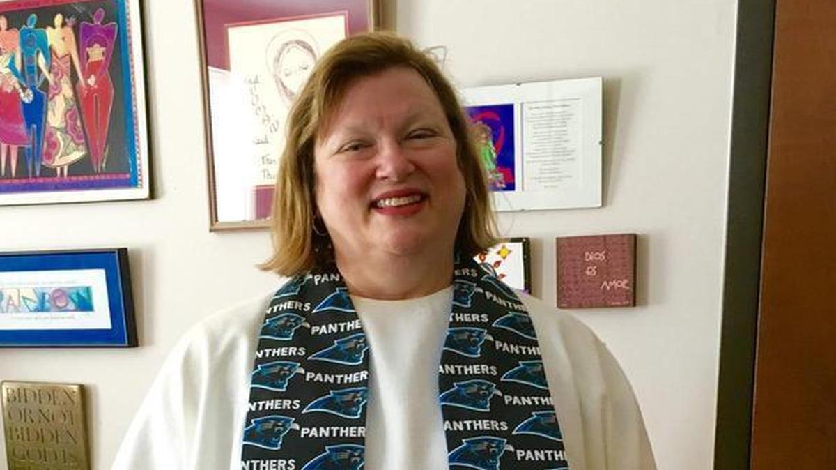 Grace Presbyterian Pastor Joanne Sizoo will make good on a promise she made to wear her Panthers stole during service on a Sunday the team plays in the Super Bowl.