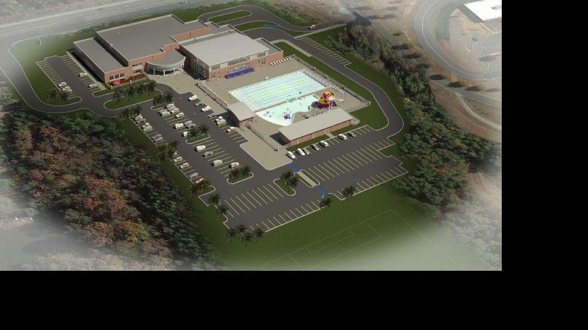 
An illustration of the Clover School District’s aquatic center shows the building facing S.C. 274 and Crowders Creek Elementary School to the right. 
