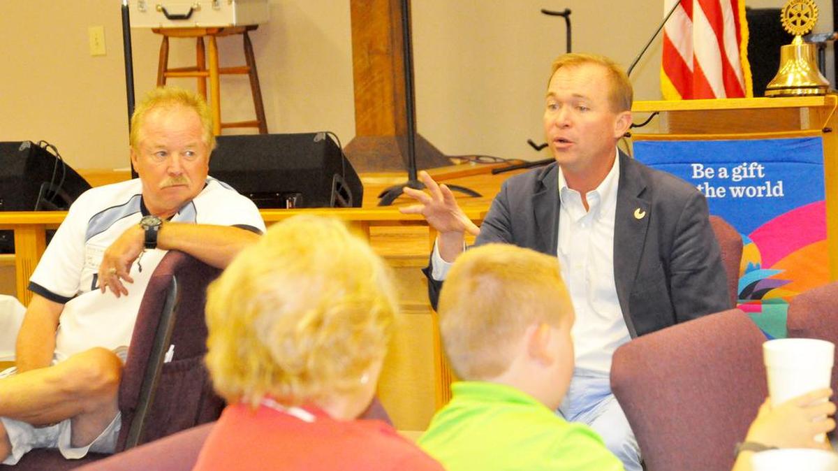 
U.S. Rep. Mick Mulvaney talked to Lake Wylie Rotary Club at the Aug. 18 meeting at Good Samaritan United Methodist Church. He said the first topics Congress will debate when they meet again next month is Planned Parenthood funding and the Iran agreement. He fielded audience questions and encouraged them to follow his Facebook page where he holds a live question and answers series. “It’s an old-fashioned town hall meeting on a new media,” he said. 
