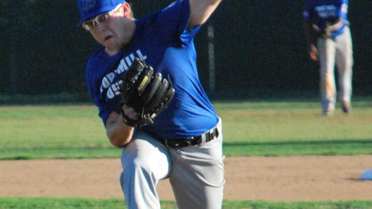 Starter Drake Durham casts the pitch for Fort Mill American Legion Post 43.