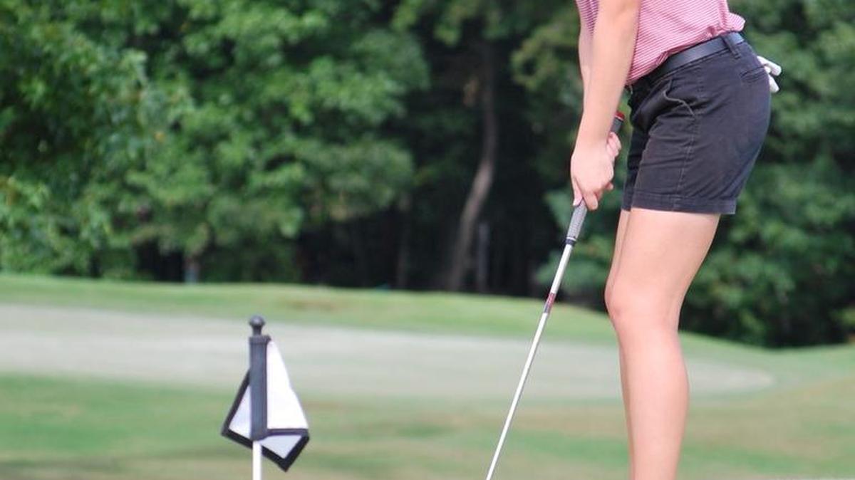 Nation Ford’s Zoe Bowers works on her putting on the practice green at Springfield Golf Club before the team’s match against York.