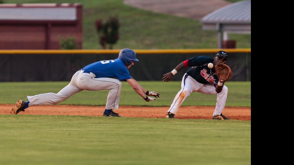 
Rock Hill's Dupree Hart (5) makes the play at second base as Rock Hill American Legion Post 34 faces off in a doubleheader Monday against Fort Mill American Legion Post 43. 
