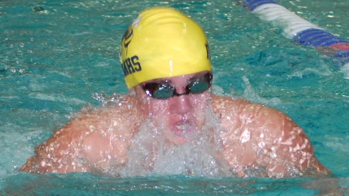 
 Fort Mill’s Harrison Mobbs swims the breaststroke portion of the boys’ 200-yard medley relay.
