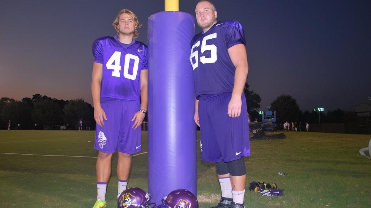 East Carolina University in Greenville, N.C., teammates Worth Gregory, left, and J.T. Boyd, both from Fort Mill, are on preseason lists as players to watch at their respective positions.