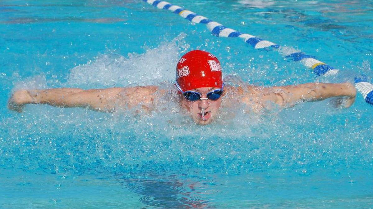 
Tega Cay’s David Trotter swims the butterfly portion of the 100-yard medley relay. Tega Cay is anticipating a good showing at the upcoming Metrolina Championships.
