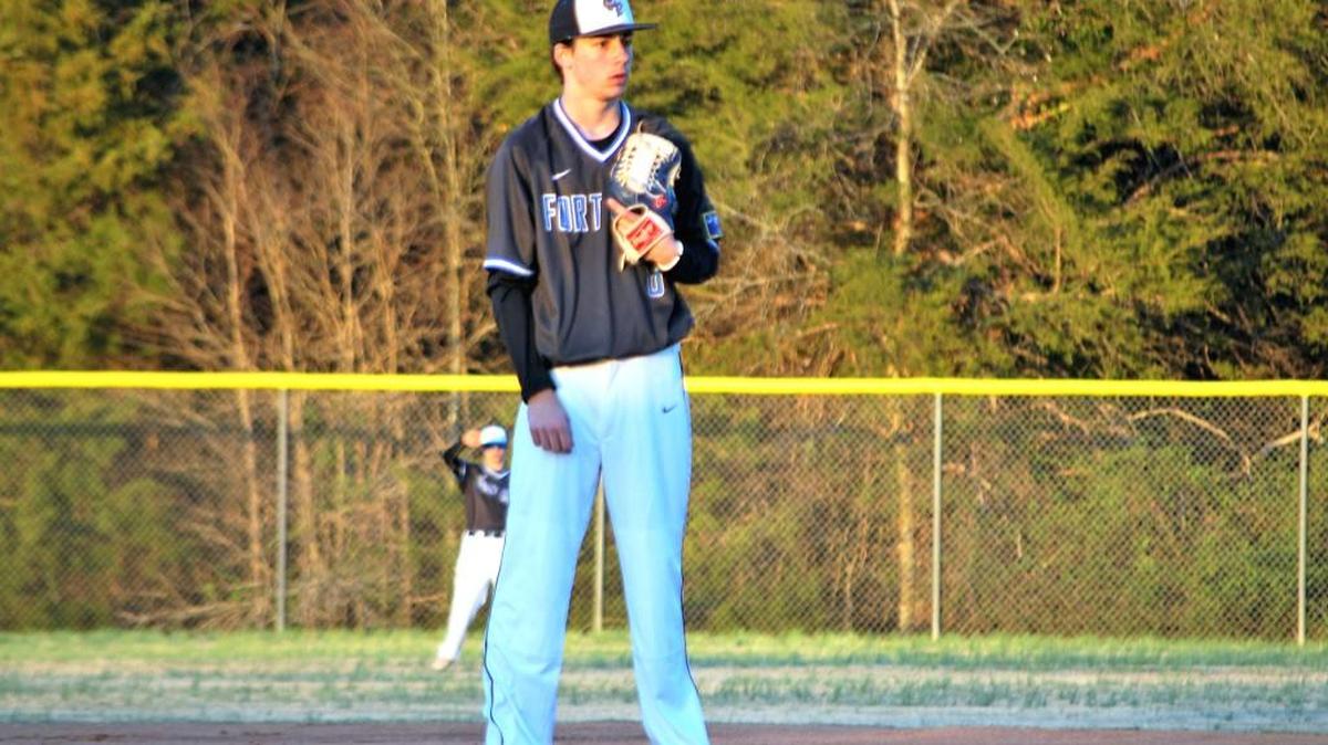 Fort Mill’s Drew Hartman readies to throw against Clover in the finals of the Chester County Natural Gas tournament. The Jackets lost for the first time this season.