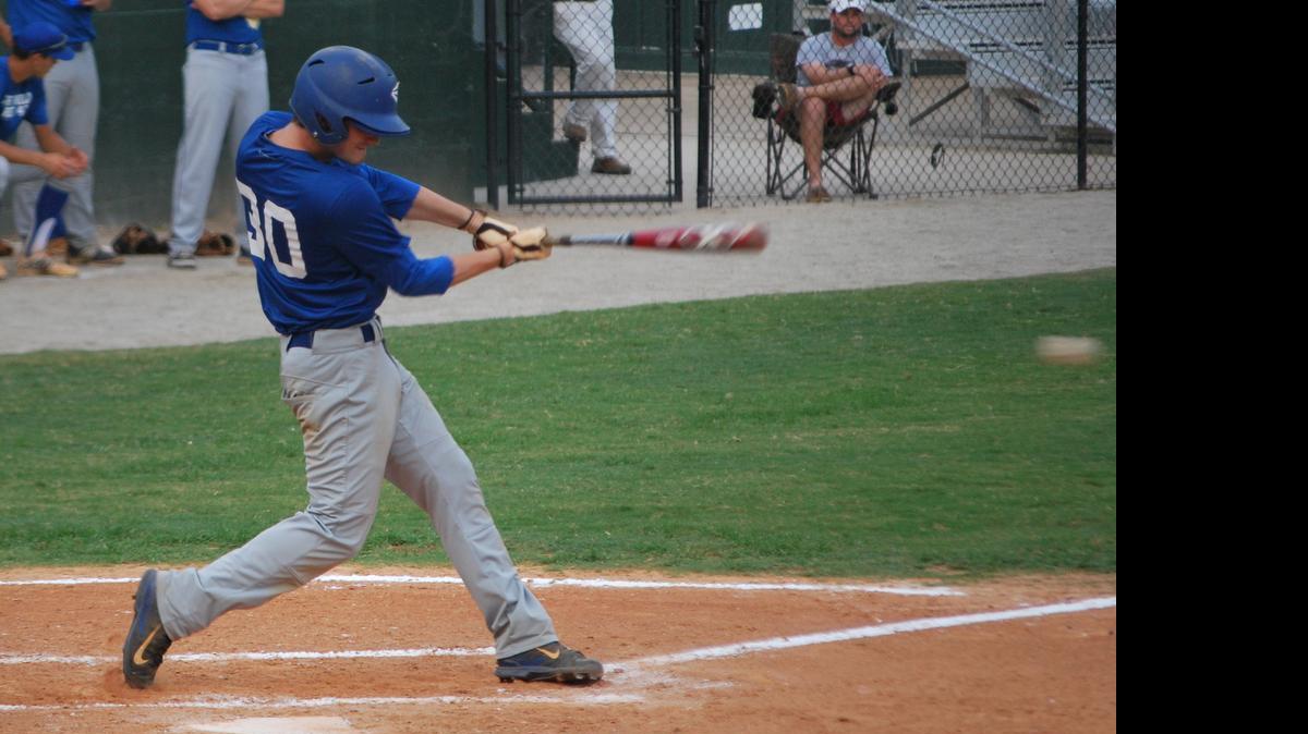 
Matt Navarro lines a pitch against Spartanburg during game two of the best of five series.
