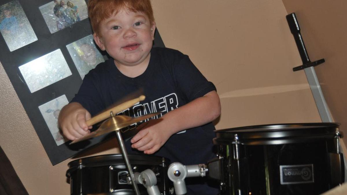 
Jaxon Clark, 5, plays the drum set he got for his birthday. Jaxon is one of two recipients at the Oct. 4 Lake Wylie Children’s Charity benefit concert.
