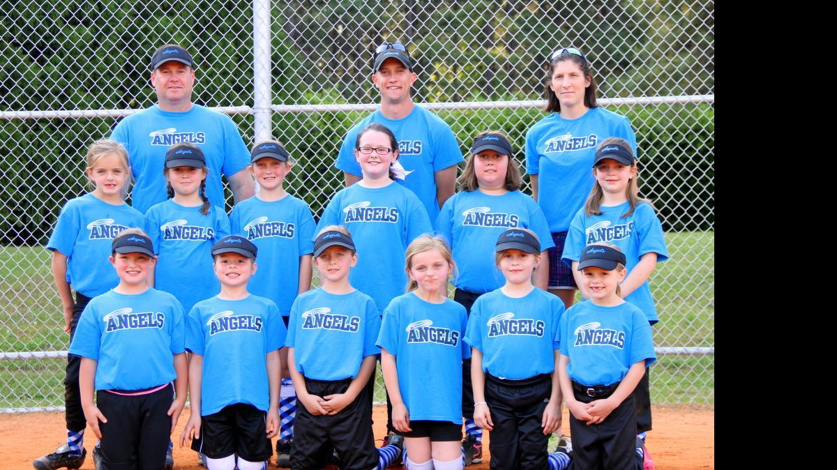 
The Clover Recreation Department 8U softball team, the Angels, were undefeated in their regular spring season with a 10-0 record. The team won May 12 in the post-season tournament with a 17-16 score against the Gladiators, coming in first place in the 8U girls fast pitch softball tournament. Pictured are, from left, bottom row, Calleigh Callaway, Lilli Didonato, Madelyn Bolin, Kaley Pogalz, Elayna Rickmon and Tabbi DiDonato; middle row, Logan Bolin, Madisyn Price, Cadence Alberty, Davaney McSwain, Gabbie Wall and Melanie Efird; and back row, team coaches Phillip Price, Matt Alberty and Melissa Rickmon.
