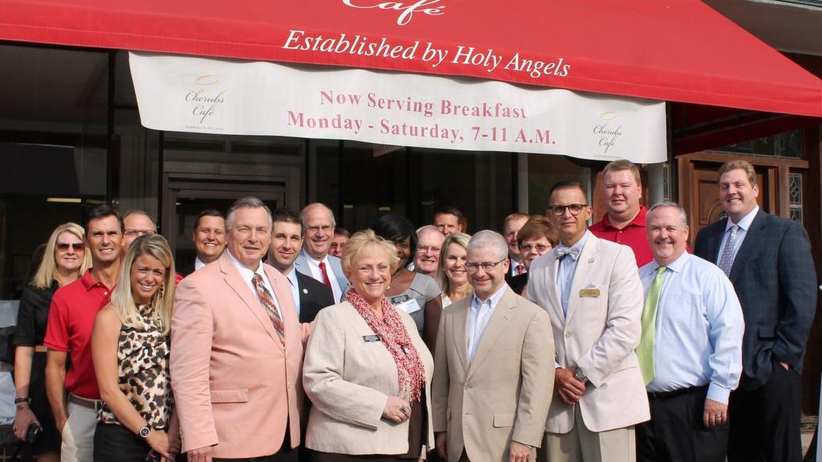 
U.S. Rep. Patrick McHenry, fourth from left in front, spoke with Montcross Area Chamber members, including Board Chair Melia Lyerly of Lyerly Agency, and Belmont Mayor Charlie Martin, Cramerton Mayor Ronnie Worley and Mount Holly Mayor Bryan Hough. 
