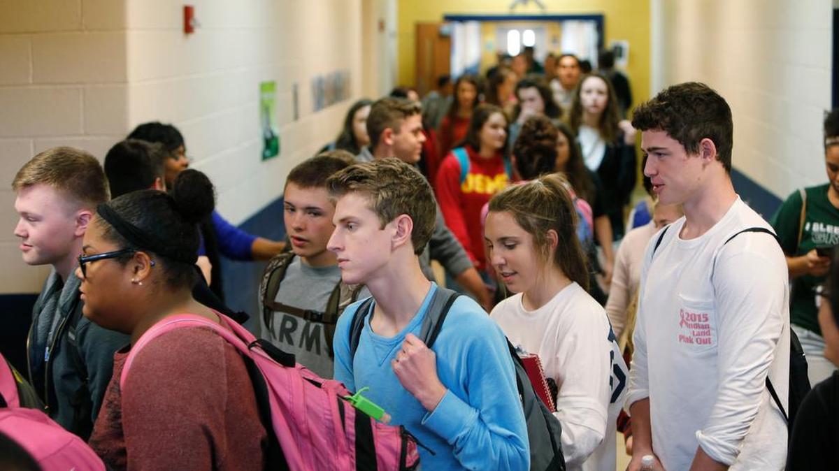 Students crowd the halls during a class change at Indian Land High School on Tuesday afternoon.