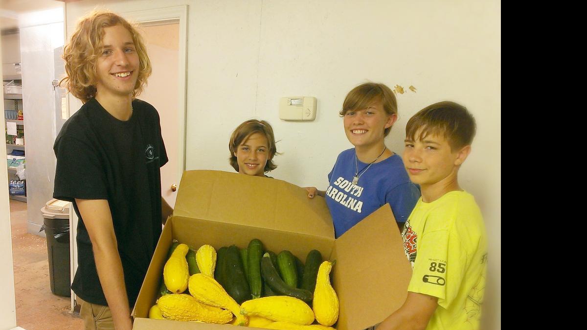 
Stafford siblings from left Nathan, Sophia, Rachael and Nicholas of Clover donated fresh vegetables from their garden to Clover Area Assistance Center.
