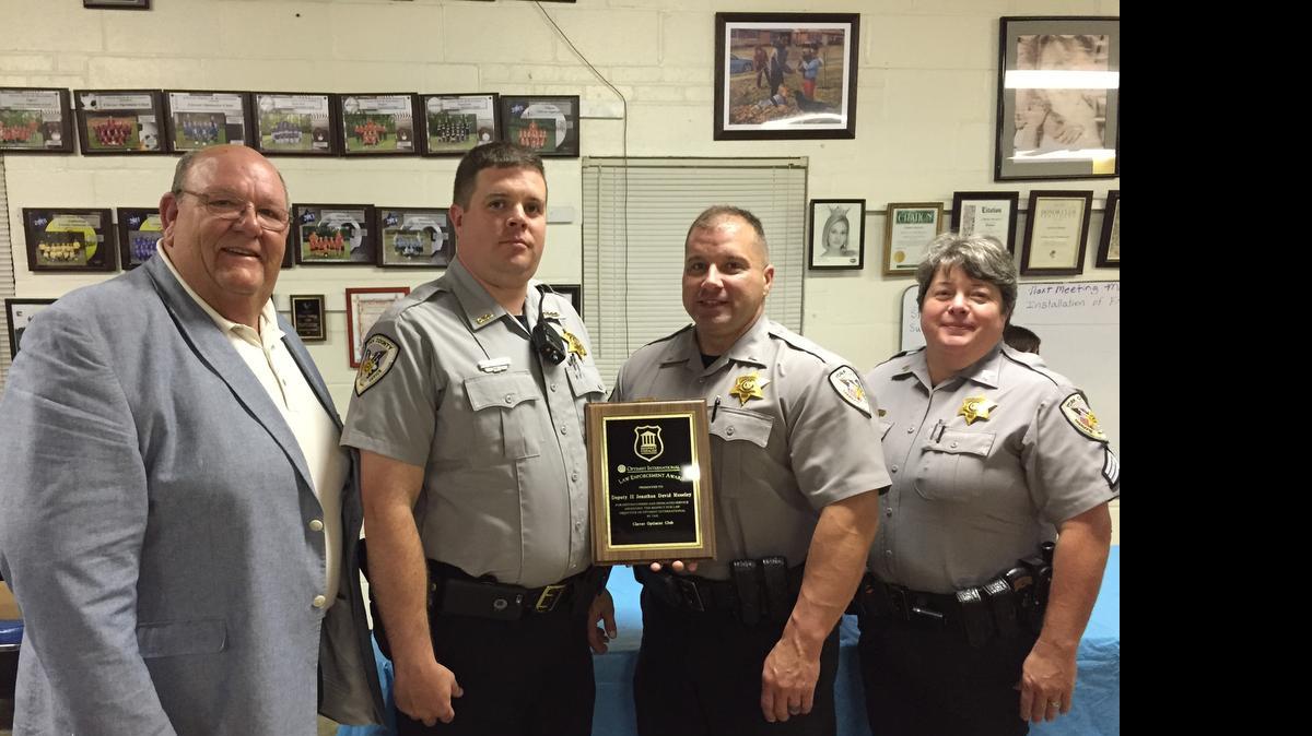 
From left are York County Sheriff Bruce Bryant, Deputy Jon Moseley, Lt. Alex Wallace and Sgt. Lanelle Day. Clover Optimist Club named Moseley Officer of the Year.

