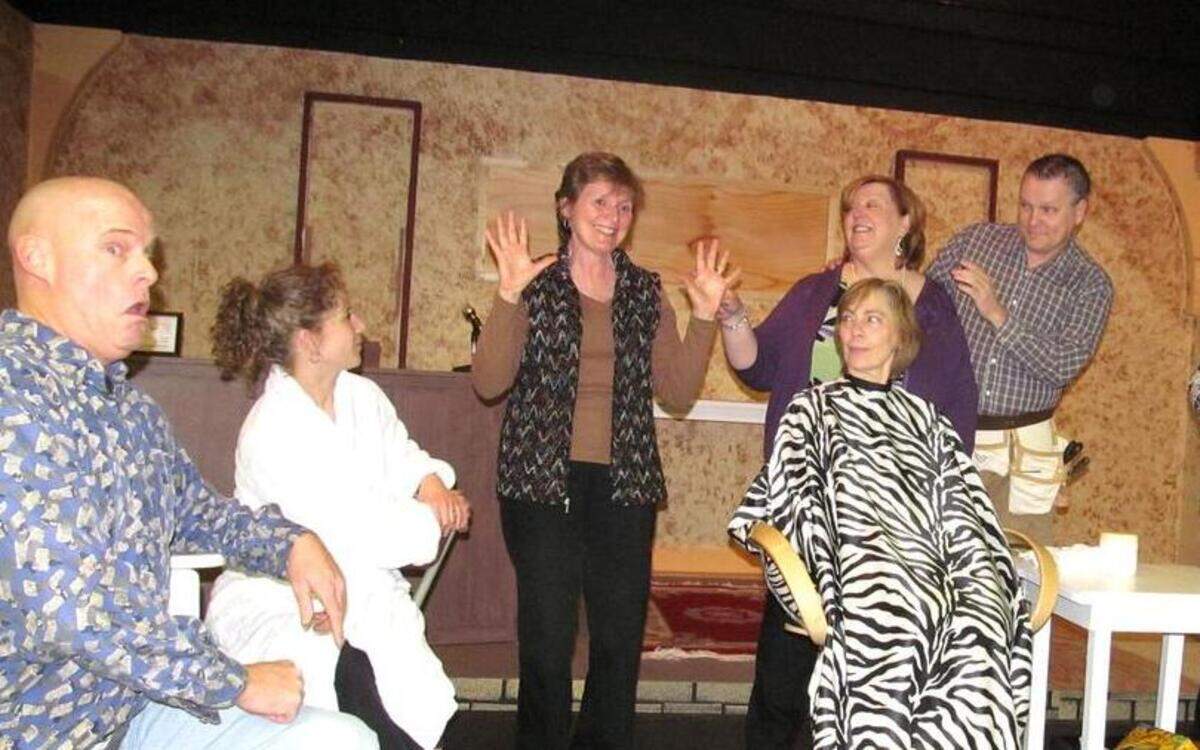 
Fort Mill Community Playhouse players, from left, Tom Moody, Marcie Levine Jacobs, Cathy Schaefer, Karen Lee, Vicki Rose and David Cruse rehearse a scene from a 2013 production, “Hallelujah Girls.” 

