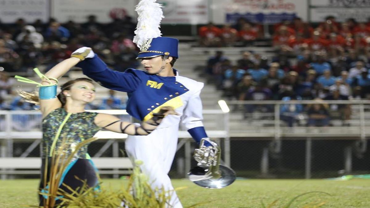 
Fort Mill High School Band members Michael Edwards and Devin Stinson perform at Wando last season. The Fort Mill’s Got Talent competition is one of several upcoming events to help band members with expenses for their trip to Normandy, France, next year.
