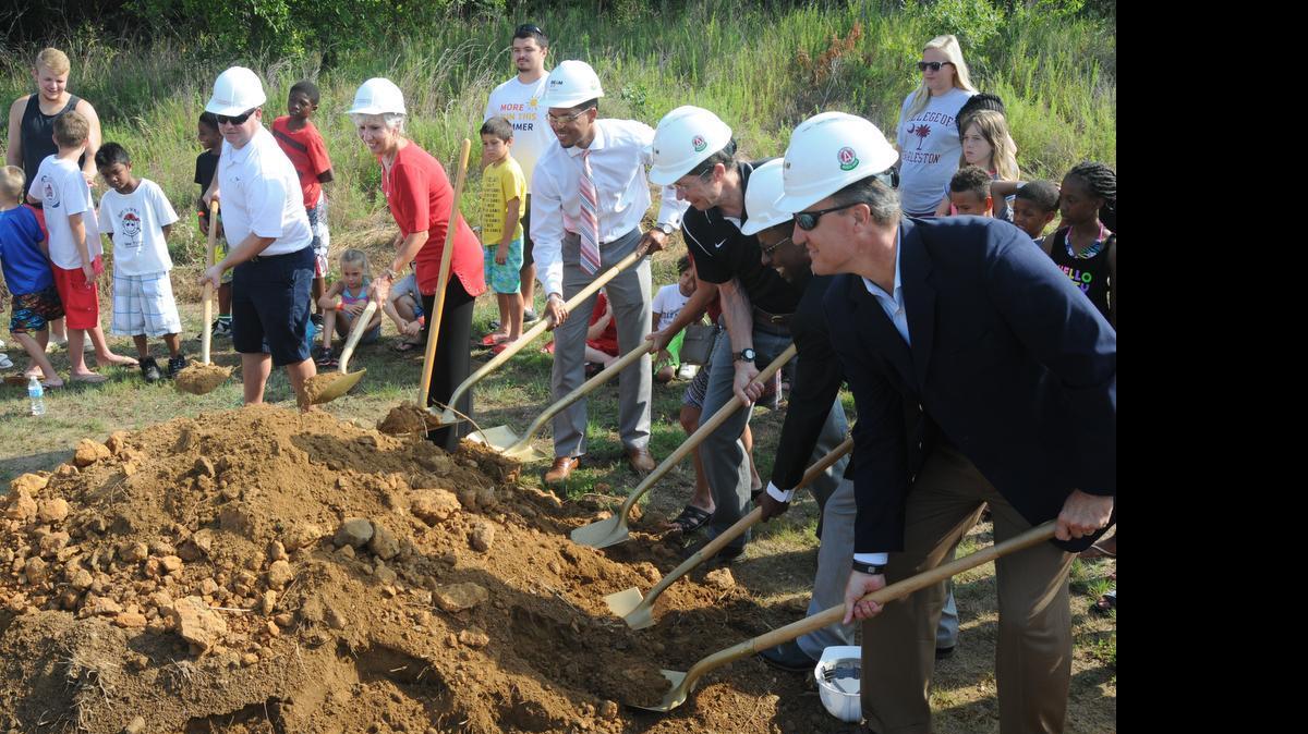 
Community leaders put shovels in dirt June 25 at groundbreaking for a new aquatic center at Lake Wylie.
