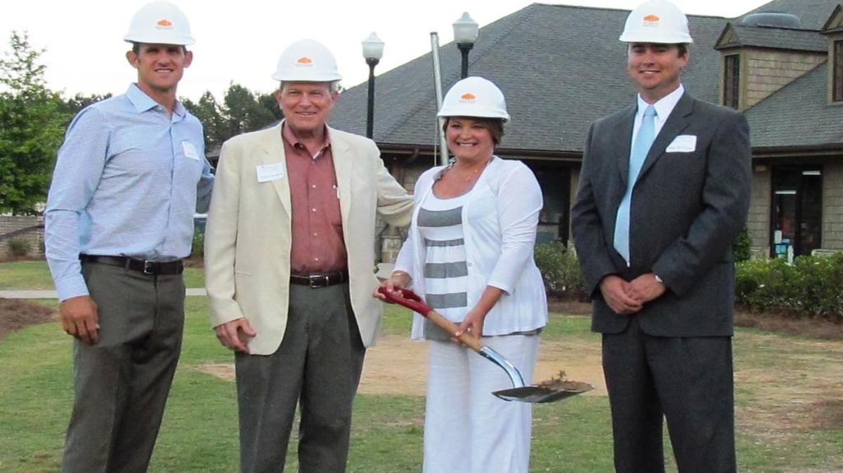 
Palisades Episcopal School hosted a groundbreaking for its new 10,300-square-foot Browning Recreation Center. Pictured are Jordan Gross, capital campaign co-chairman; Charlie Davidson, vice chairman of the school Board of Trustees; school head Kerin Hughes and Matt Williams, president of Metrolina Builders Inc.
