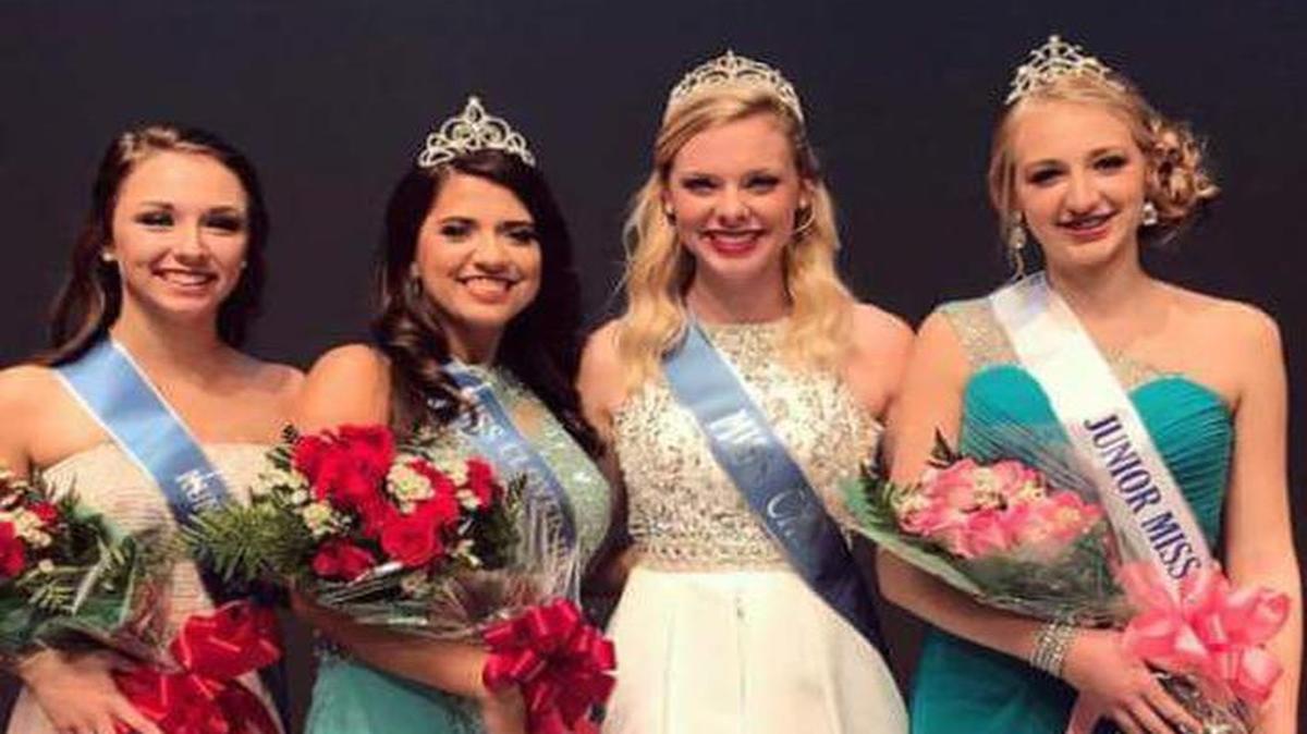 From left are McKenzie Martin, Erin Marr, Karlee Isbell and Savannah Bryant at the Miss Clover High School Pageant Nov. 5.