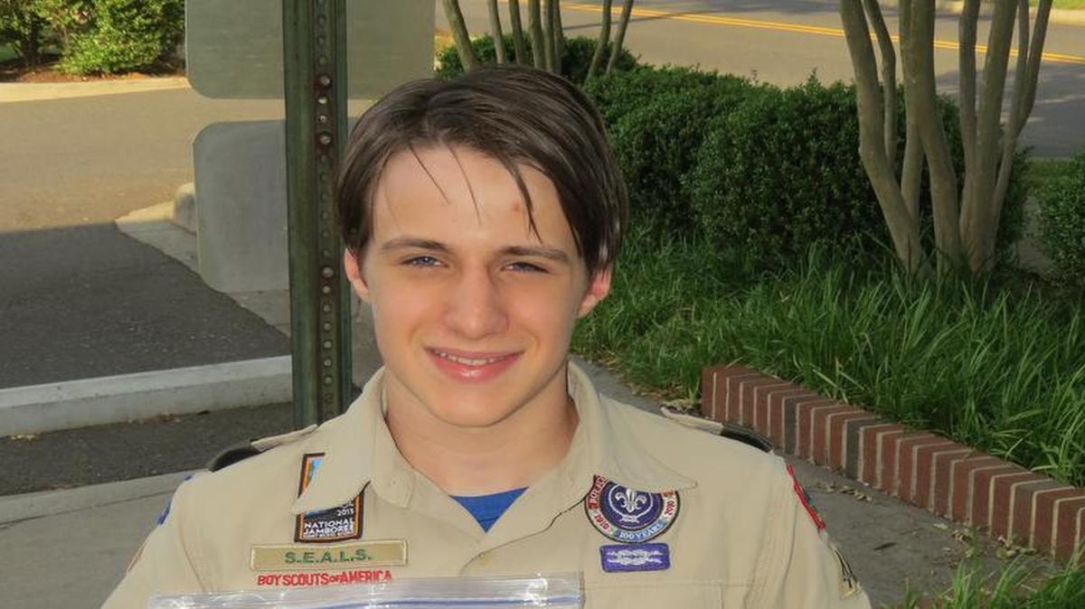
Benjamin Cripe holds up a Vial of Life kit. For his Eagle Scout project, Cripe spent months presenting to groups to promote the Vial of Life Project.
