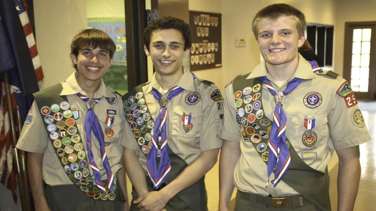 
Recently honored for achieving the rank of Eagle Scout are, from left,: Matthew West, Grant Hummel and Connor Schmitt.
