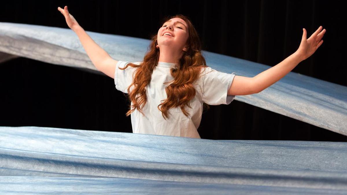 After making a deal with the Sea Witch, Ariel (Jessica Shamble) swims to the surface as Nation Ford High’s performing arts students puts the finishing touches on their performance of “The Little Mermaid.”