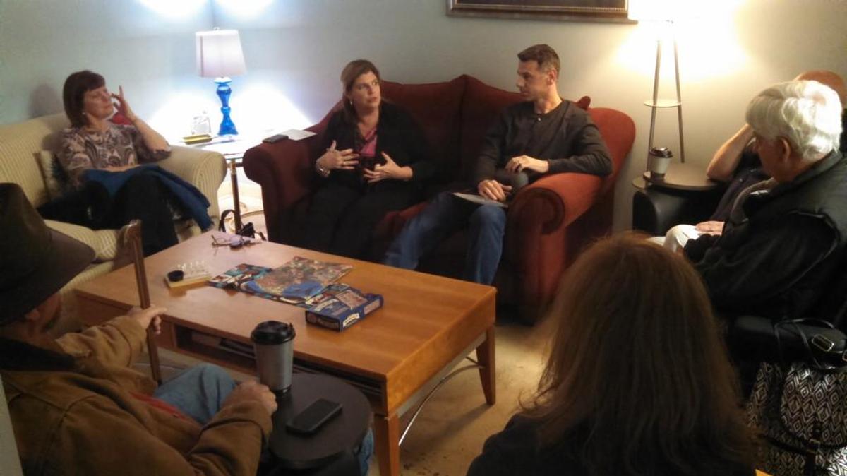 York County Councilwoman Allison Love (second from left) held an informal round table discussion with constituents Wednesday at Bagel Boat in Lake Wylie.