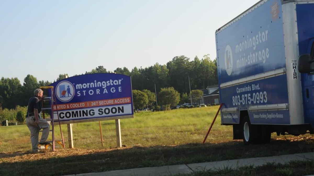 
A sign goes up Sept. 1 announcing Morningstar Mini-Storage coming to the corning of Latitude Lane and Nautical Drive at Shoppes at the Landing in Lake Wylie.

